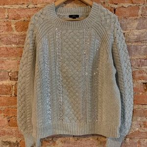 NWT J Crew Cable-knit Wool Sequin Gray Sweater